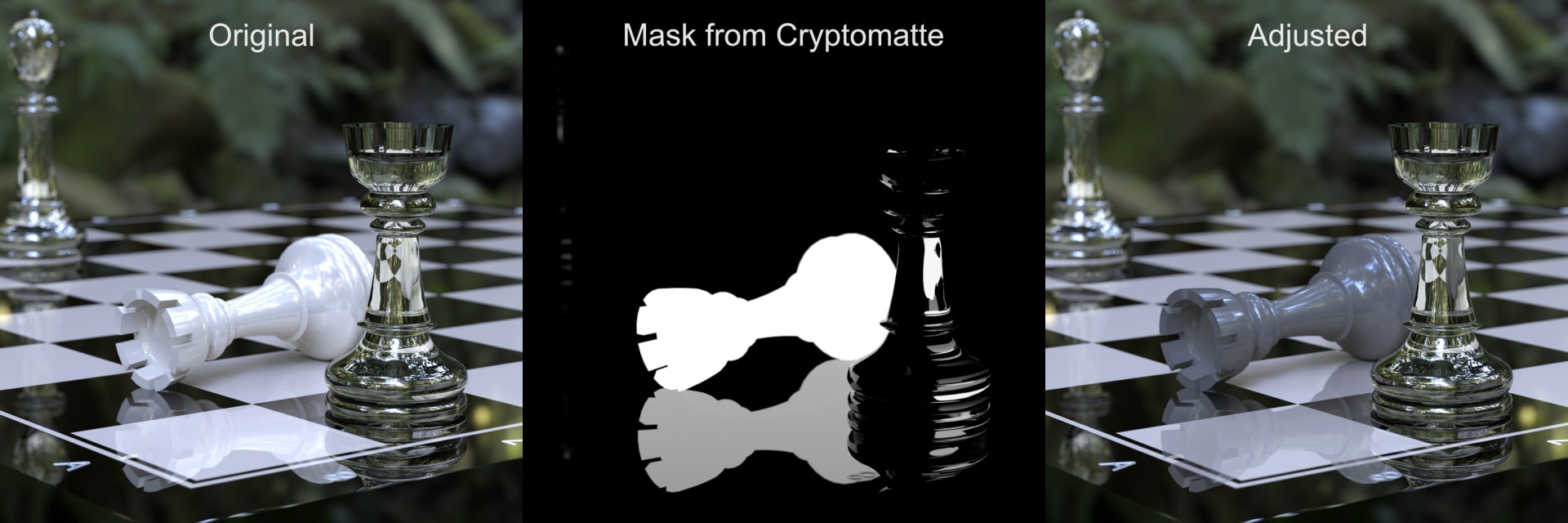 An example of using CryptoMatte AOVs in AMD ProRender