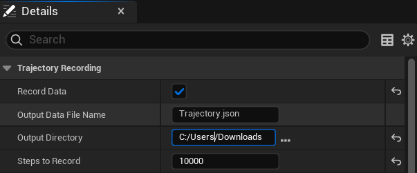 Trajectory recorder confguration