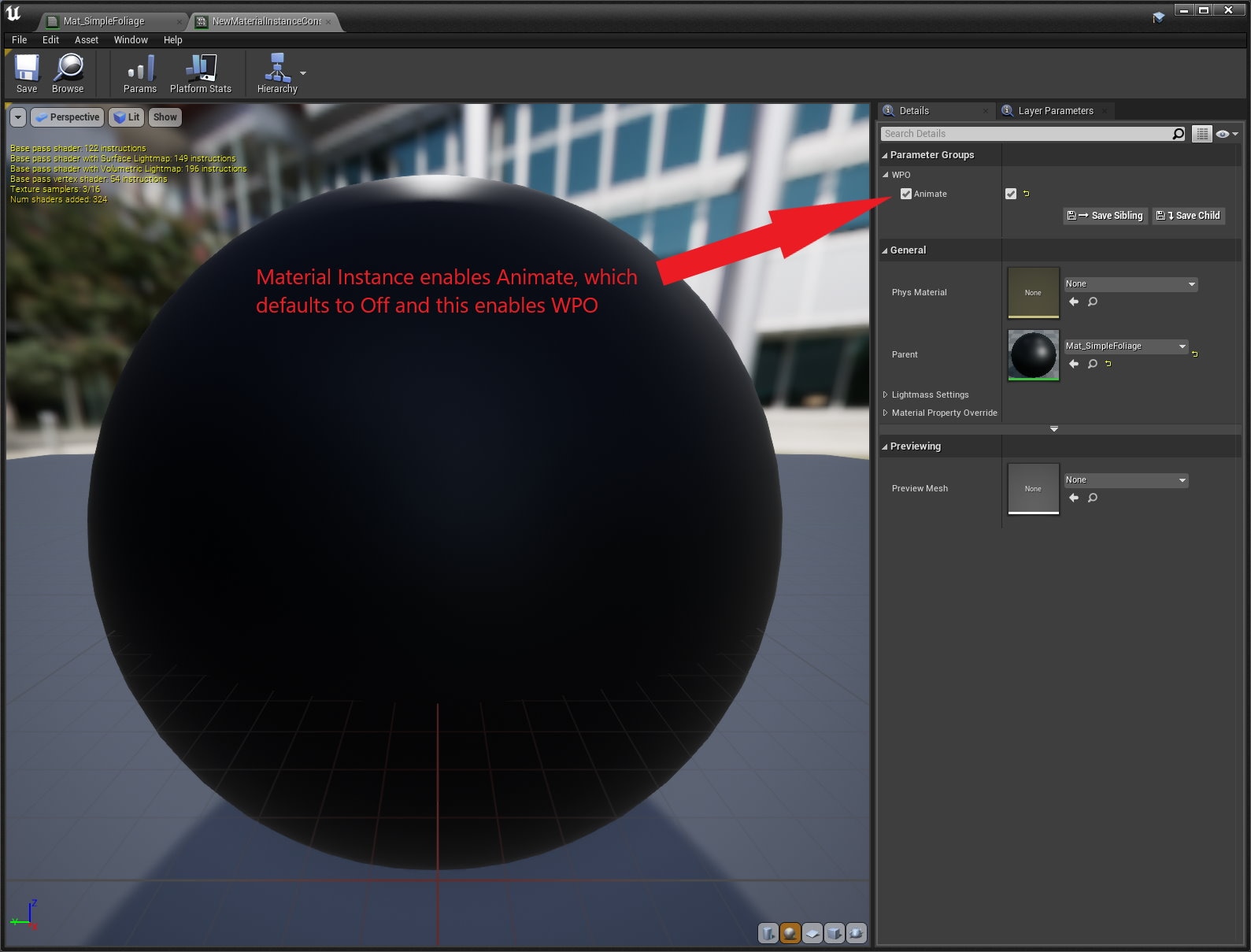 Material Instance that enables WPO
