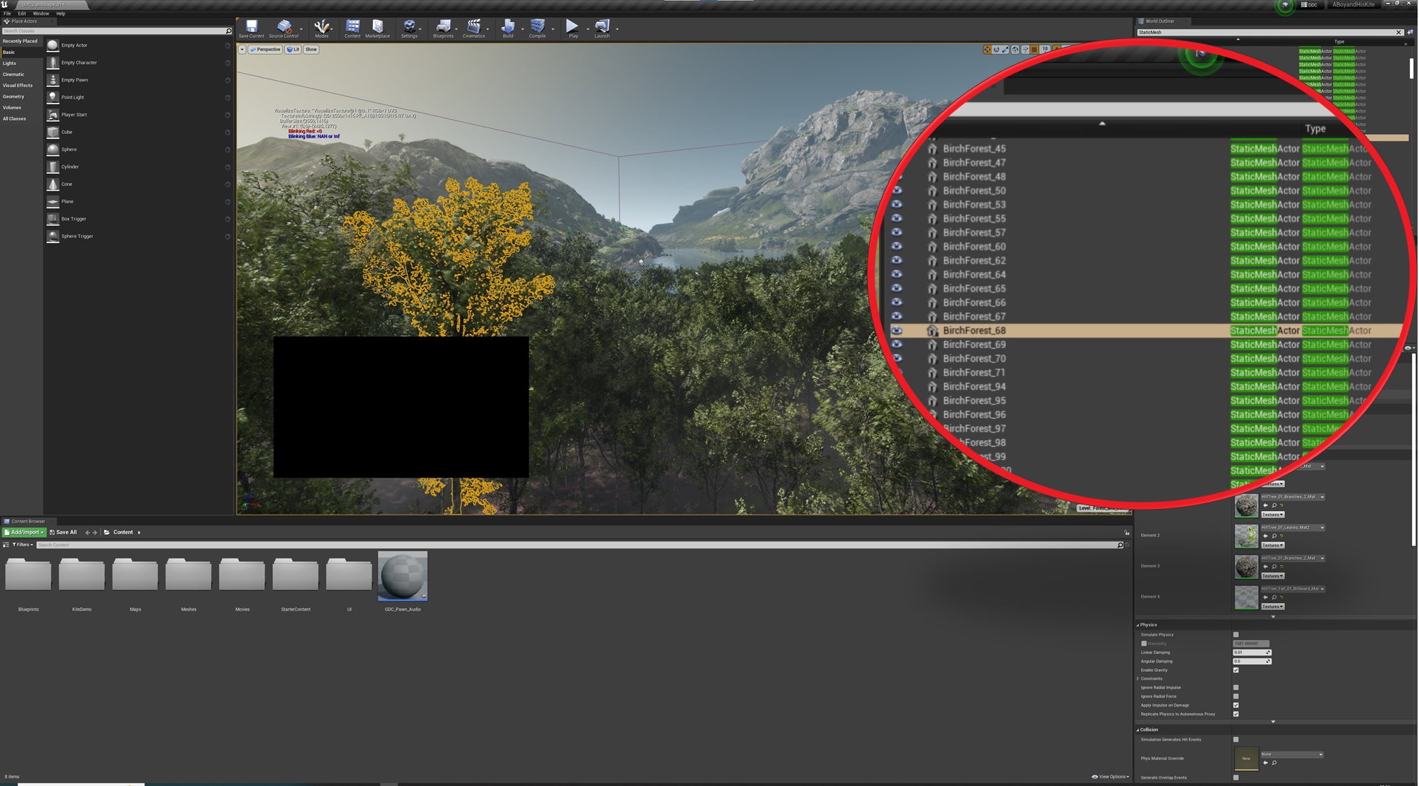 Static meshes - trees that don't render velocity.