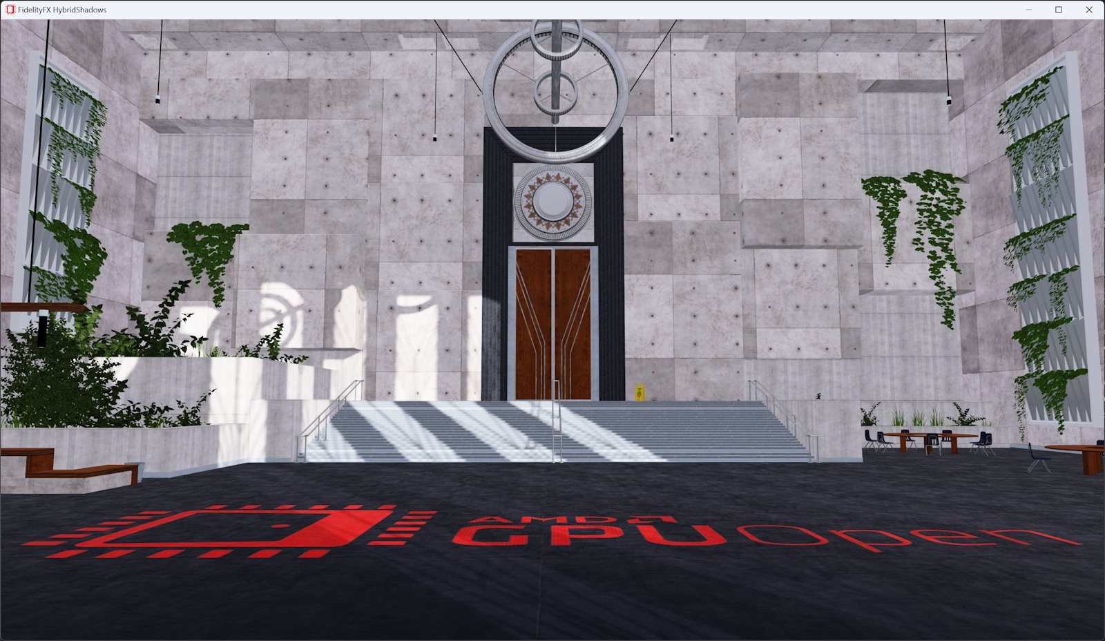 A screenshot of the Hybrid Shadows sample. alt text