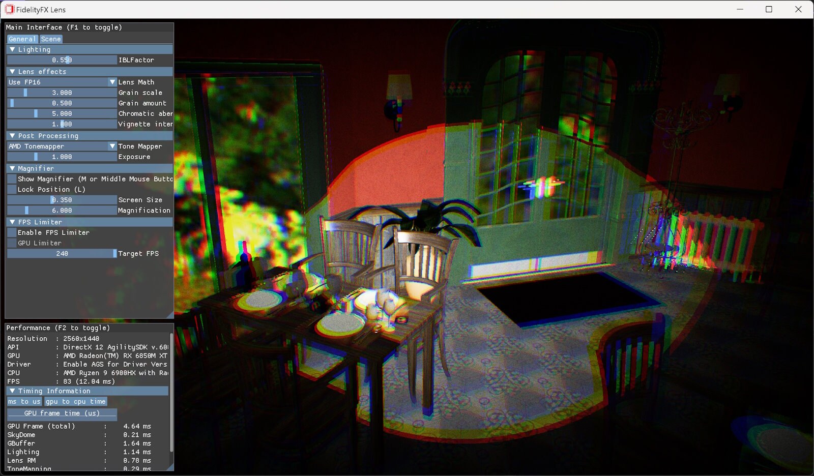 A screenshot of the FidelityFX Lens sample. alt text