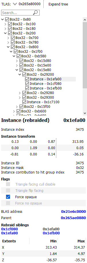 Rebraided instances in the TLAS viewer