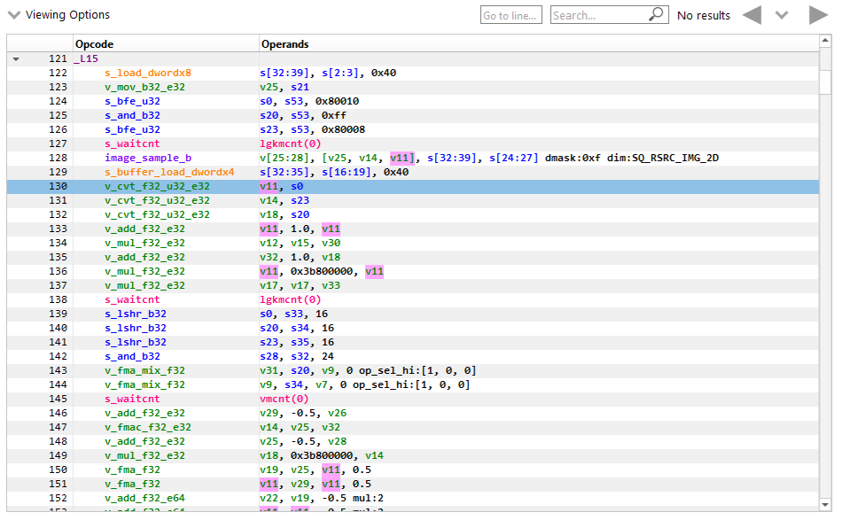 Highlighted tokens in the ISA view