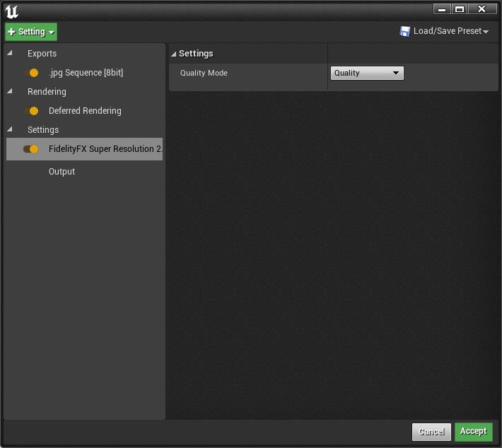 UE FSR2 quality setting