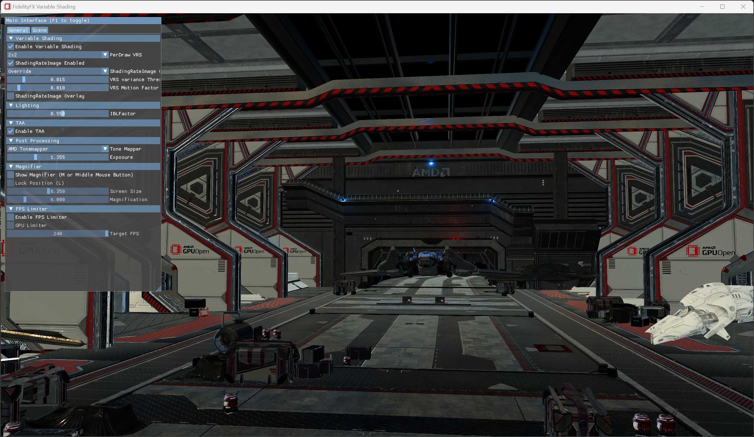 A screenshot of the variable shading sample. alt text